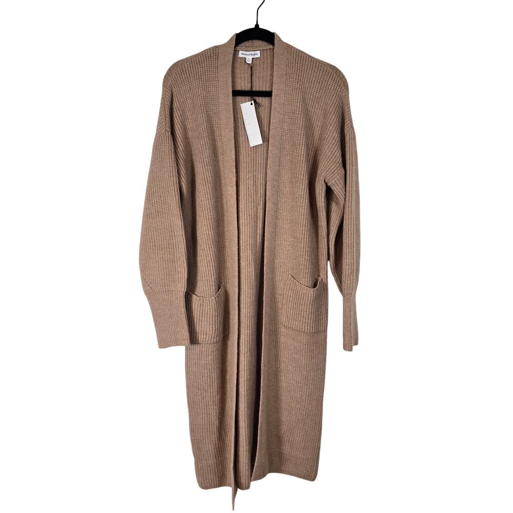 Newbury Kustom Cardigan Duster Women's S Camel Open Front Classic Cozy Casual